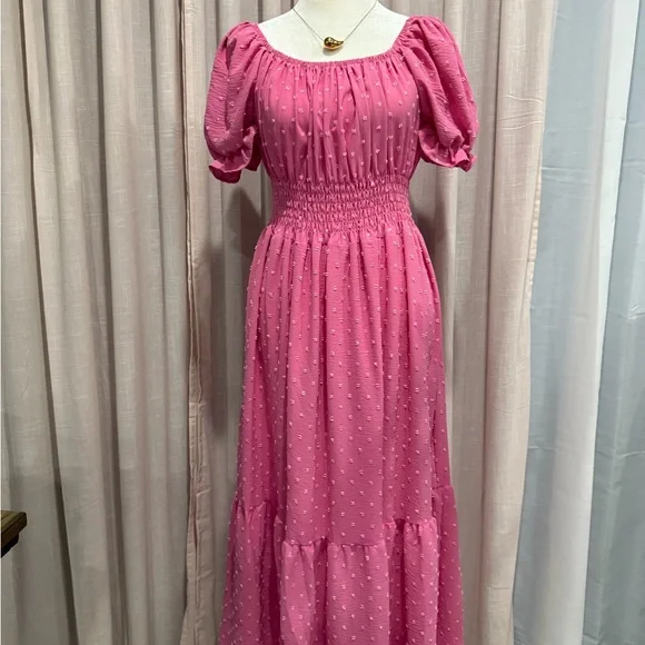 Elegant Pink Smocked Maxi Dress - Picture 2 of 5